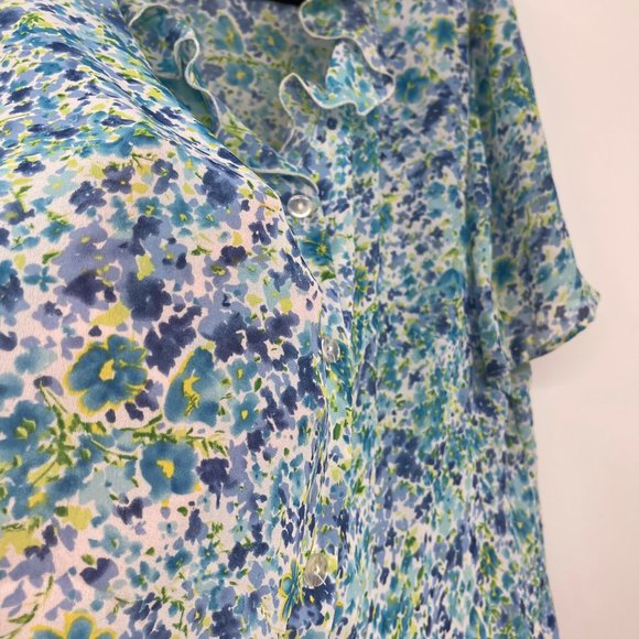 Joan Leslie Skirt Set 22W Blue White Button Down Blouse Floral Vintage - Picture 3 of 16